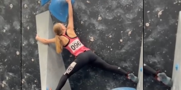 Brogan Flockton on the climbing wall