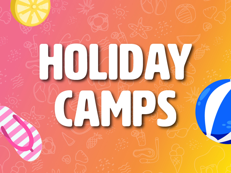 Holiday Camps wording on an orage background
