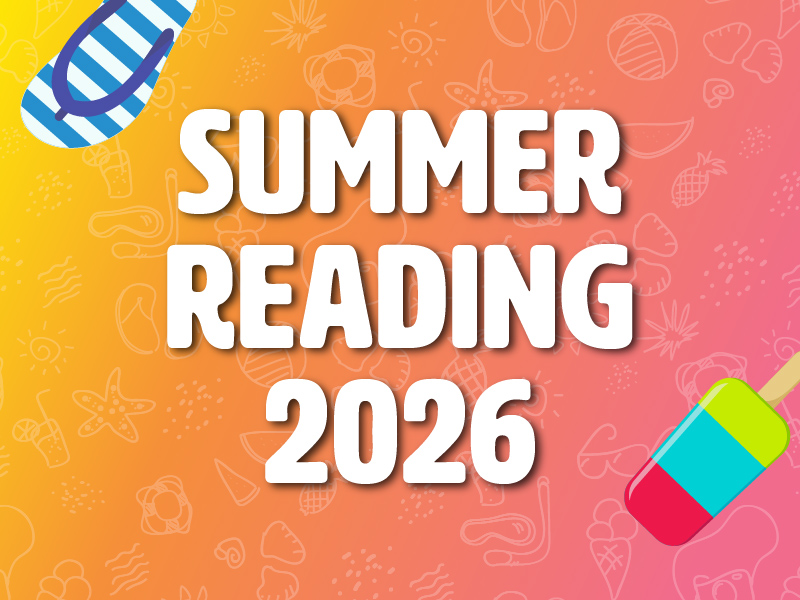 Summer Reading 2026 wording on an orange background