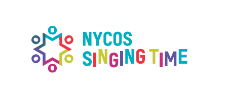 NYCOS Singing Time Colourful Logo.  Star and Circles in turquoise, red, yellow, cerise, purple and blue
