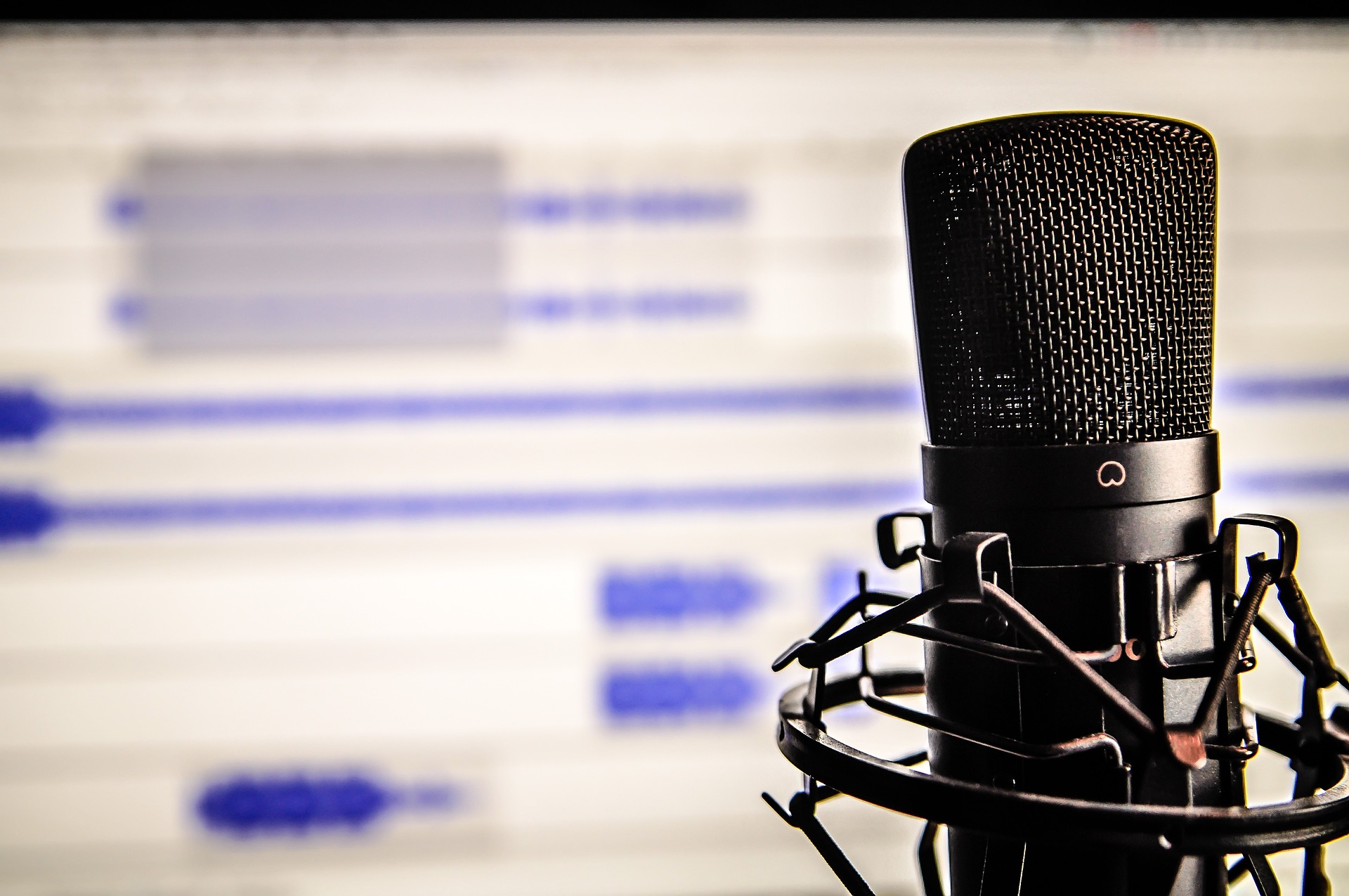 Vocal recording microphone on a stand.